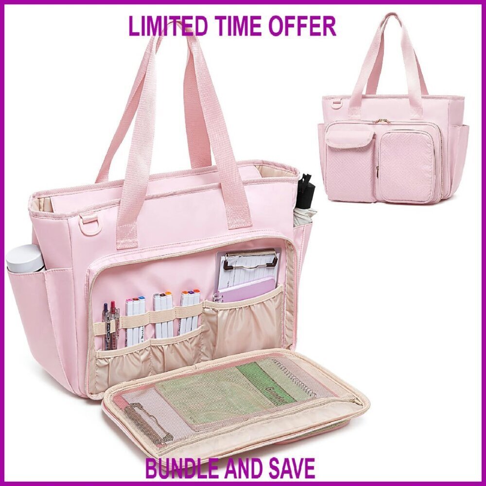 Large Laptop Tote Bag with Padded Sleeves, Multiple Pockets, Luggage Strap